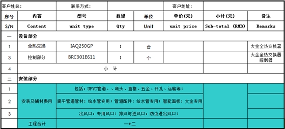 大金新風(fēng)配置表